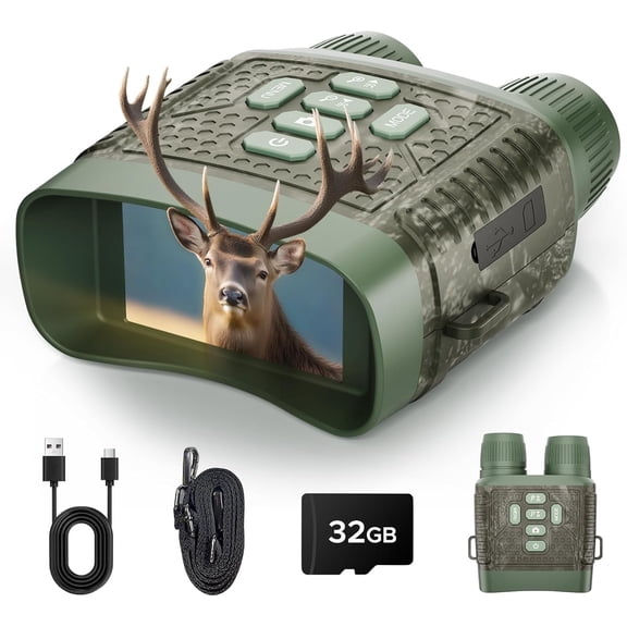 CAMPARK Night Vision Goggles, 4K 48 MP Night Vision Binoculars 10X Zoom & 5000mAh Battery, 32GB Card Included, Infrared Vision, 1300ft Range, Perfect for Outdoor, Camping & Security