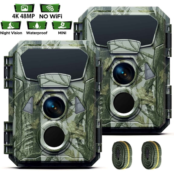 CAMPARK 2 Pack Trail Camera 4K 48MP Game Hunting Deer Camera with Night Vision Waterproof IP66 0.1s Trigger Time Latest Sensor Motion Time-Lapse 120Wide-Angle 2.0 LCD for Wildlife Monitoring