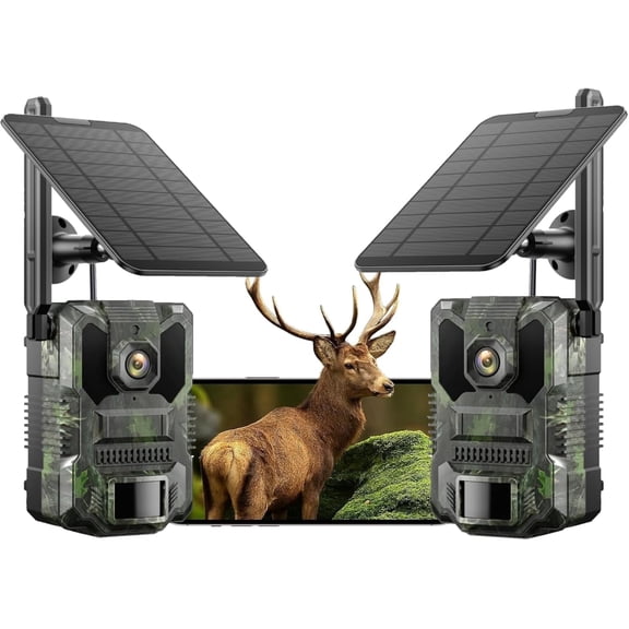 Campark 2 pack 4G Cellular Trail Camera 2.5K Live Feed Solar Powered Game Camera with Motion Activated Night Vision Built-in SIM Card No WiFi Needed
