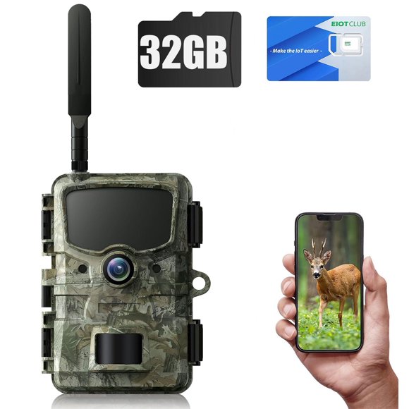 CAMPARK 4G Cellular Trail Camera with SD Card, 1080P 24MP Hunting Game Camera with Live View and Motion Alerts, 850nm Low Glow Night Vision and IP66 Waterproof for Wildlife Monitoring