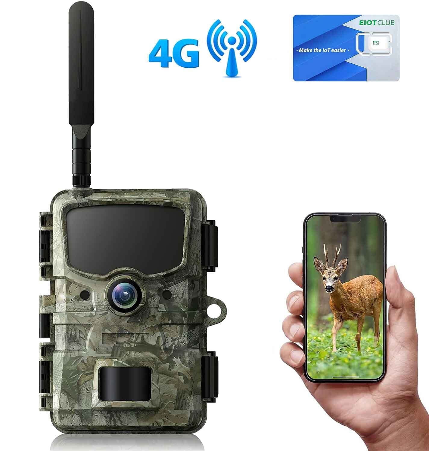 CAMPARK 4G Cellular Trail Camera with SD Card, 1080P 24MP Hunting Game Camera with Live View and Motion Alerts, 850nm Low Glow Night Vision and IP66 Waterproof for Wildlife Monitoring