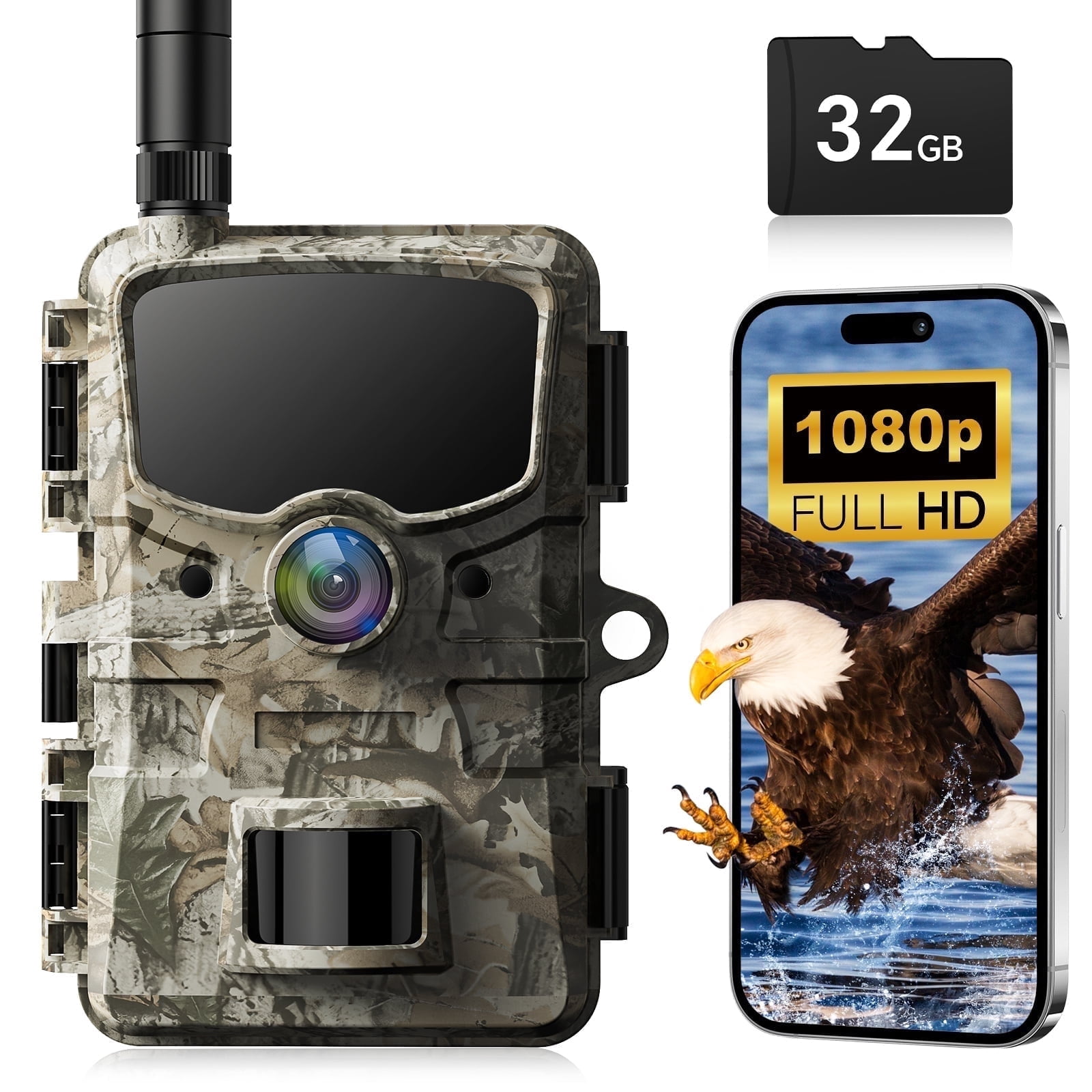 CAMPARK 4G Cellular Trail Camera with SD Card, 1080P 24MP Hunting Game Camera with Live View and Motion Alerts, Low Glow Night Vision IP66 Waterproof for Wildlife Monitoring