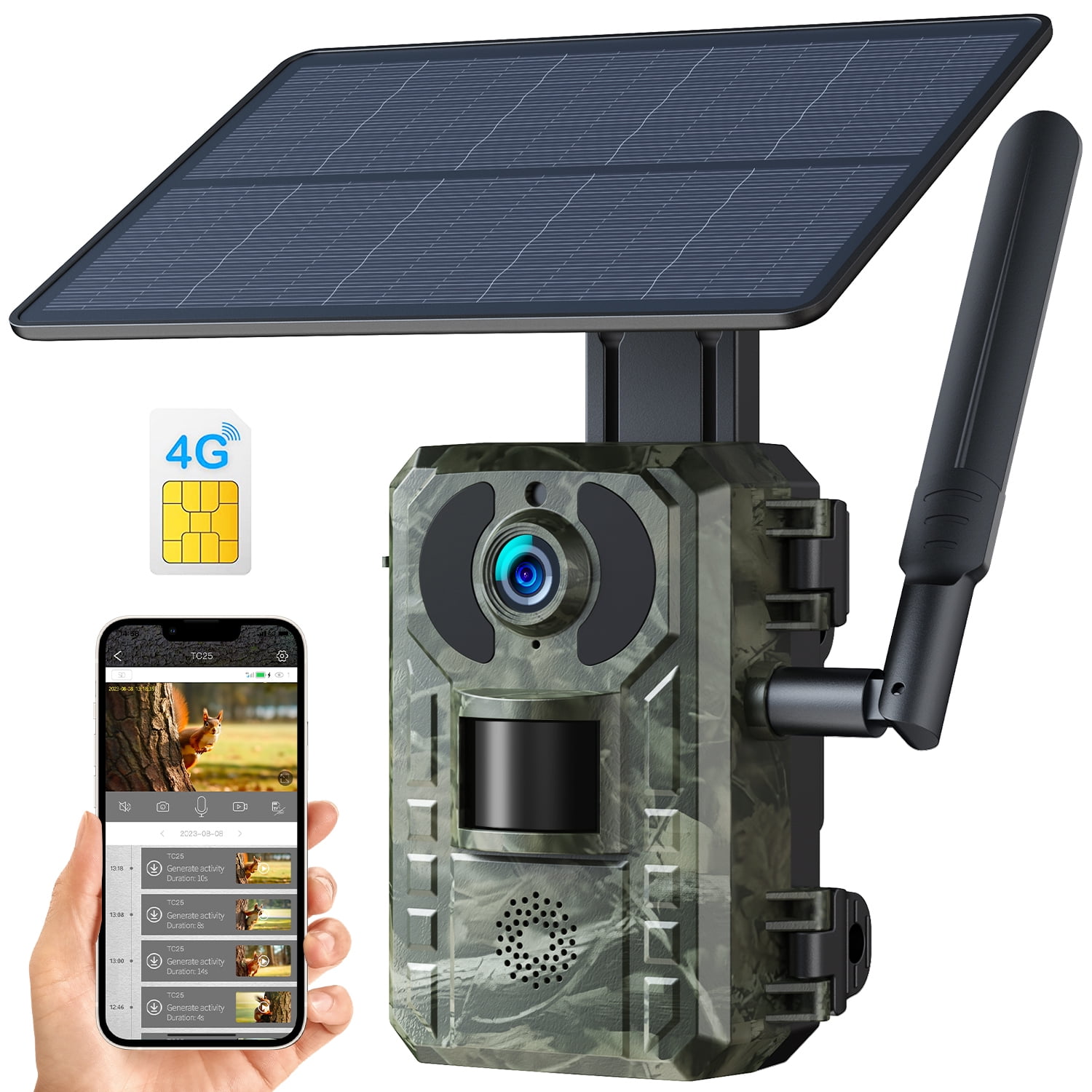 CAMPARK 4G LTE Cellular Trail Camera Wireless, Solar Powered Game Camera  with 360°Pan 90°Tilt, 2K HD Night Vision, Motion Activated, Waterproof  IP66, Hunting Security Camera with SIM Card, NO WiFi 