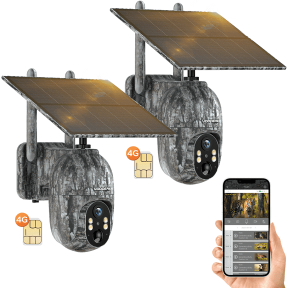 CAMPARK 4G LTE Cellular Trail Camera 2 pack, 2.5K PTZ Wireless 10400mAh Solar Battery SIM Card Night Vision Motion Detection Waterproof No WiFi Need