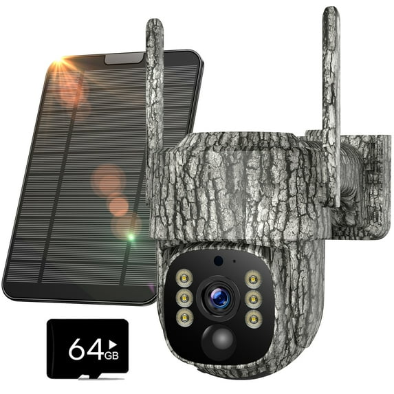 CAMPARK 4G LTE Cellular Solar Trail Camera with SIM&64G SD Card, Solar Powered 2.5K HD Game Wildlife Hunting Cameras Pan 360° Full View App Adjustment Night Vision Motion Activated