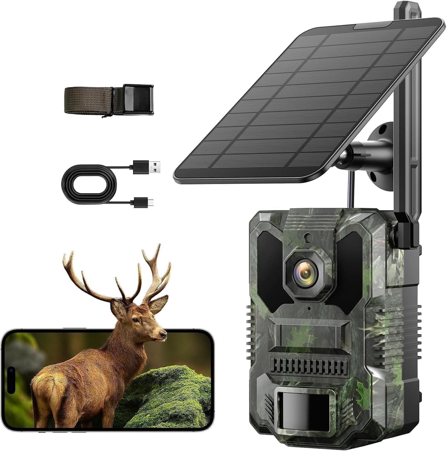 CAMPARK 4G LTE Cellular Trail Camera Solar Game Camera 2.5K 32MP Hunting Camera with 4 Area in 1 Screen Night Vision 0.1s PIR &AI Person Detection Waterproof IP66 Twoway Audio for Wildlife Monitoring