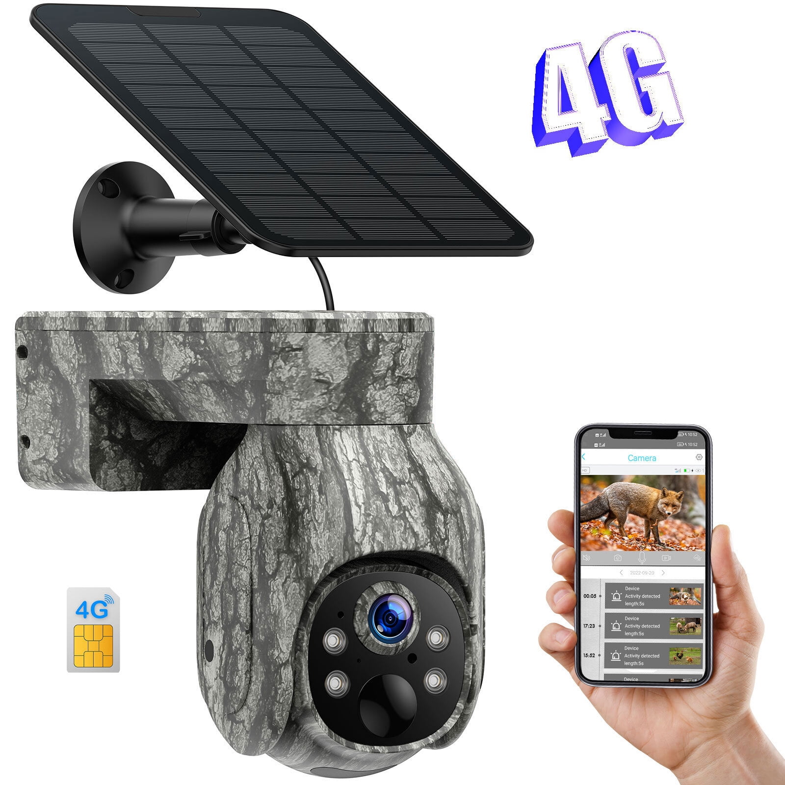 CAMPARK 4G LTE Cellular Trail Camera Wireless, Solar Powered Game Camera  with 360°Pan 90°Tilt, 2K HD Night Vision, Motion Activated, Waterproof  IP66, Hunting Security Camera with SIM Card, NO WiFi 