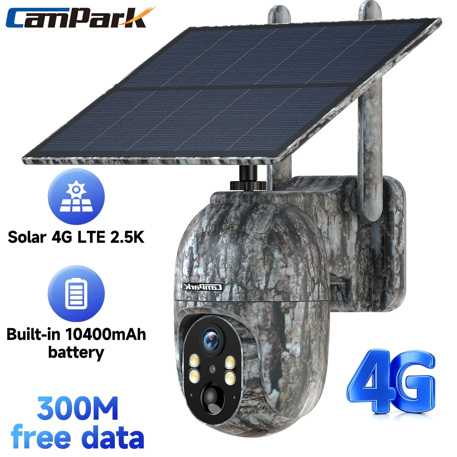 CAMPARK 4G LTE Cellular Trail Camera Wireless, Solar Powered Game Camera with 360°Pan 90°Tilt, 1080P HD Night Vision, Motion Activated, Waterproof IP66, Hunting Security Camera with SIM Card, NO WiFi