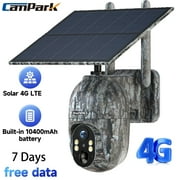 CAMPARK 4G LTE Cellular Trail Camera Wireless, Solar Powered Game Camera with 360°Pan 90°Tilt, 1080P HD Night Vision, Motion Activated, Waterproof IP66, Hunting Security Camera with SIM Card, NO WiFi