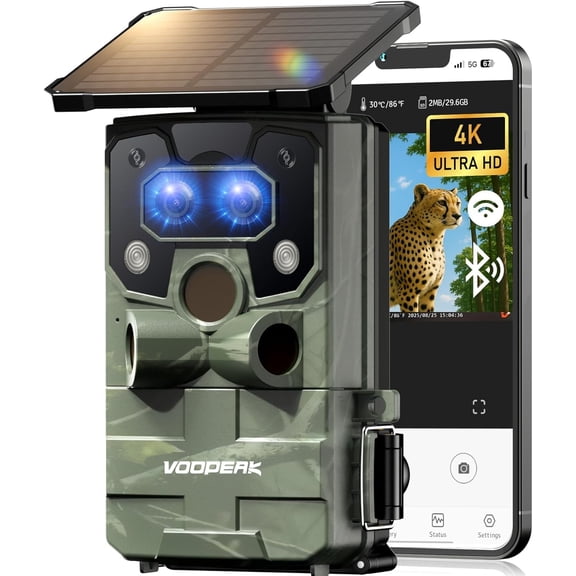 Campark Solar WiFi Trail Camera 4K 30fps Dual Lens 60MP Starlight Night Vision Game Hunting Cam 120 Wide-Angle for Hunting Outdoor Security