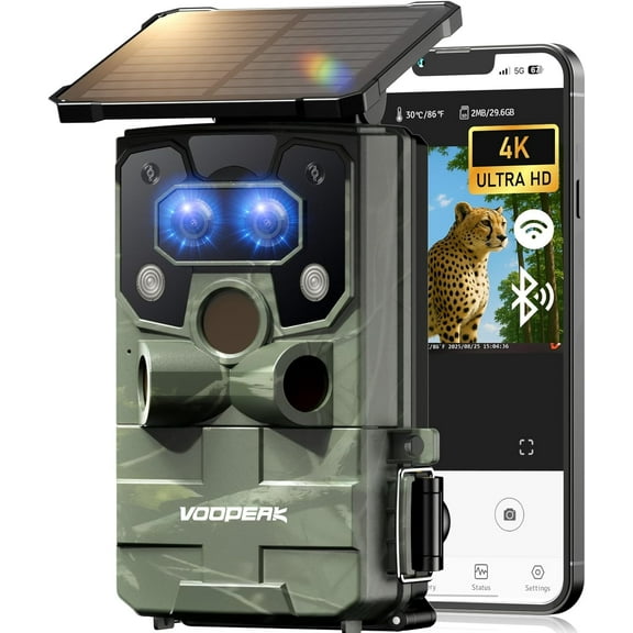 CAMPARK 4K 30fps 60MP Solar WiFi Trail Camera, Starlight Night Vision Dual Lens Bluetooth Game Camera with 0.1S Trigger IMX458 Sensors Hunting Cam with 120 Wide-Angle IP66 Waterproof