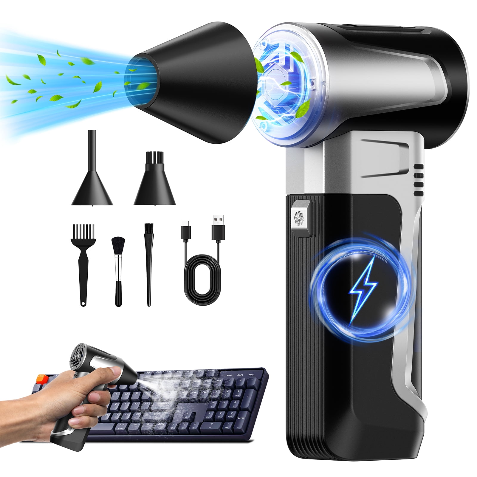 CAMPARK Electric Air Duster-180000RPM Super Power Cordless Air Duster, 3-Gear Adjustable Mini Blower with Fast Charging, Dust Blower for Computer, Keyboard, House, Outdoor and Car