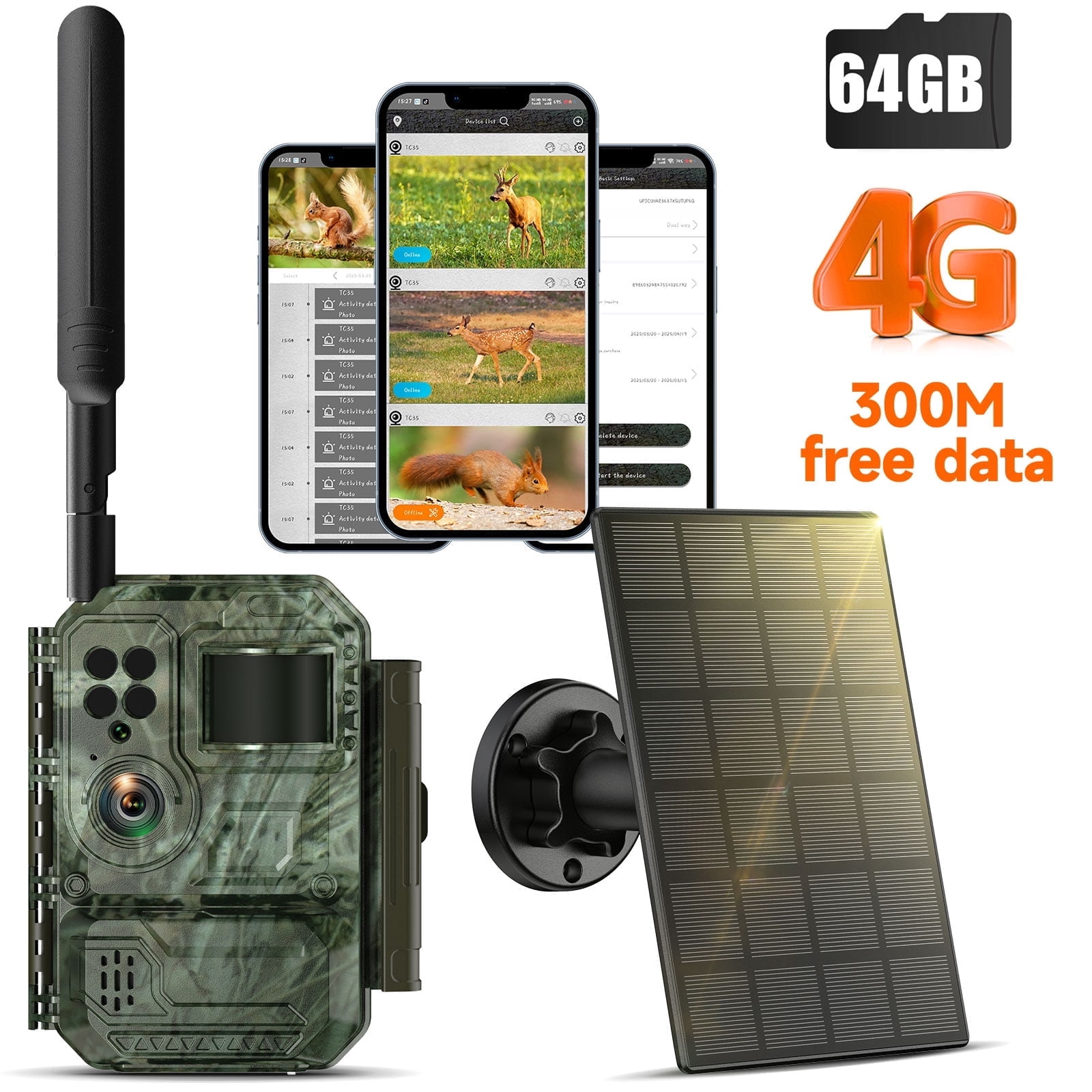 CAMPARK Cellular Trail Camera, Solar Powered Game Camera Built-in 4G LTE SIM&SD Card, No WiFi Required, 1080P Live Video, Blacklight Night Vision, IP66 Waterproof Hunting Camera, 0.1S Motion Activate