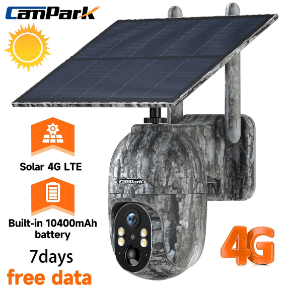 CAMPARK Cellular Trail Camera Wireless 4G LTE, Solar Game Camera with 360Pan 90Tilt, 2.5K Night Vision, Live View, Waterproof IP66, PIR Motion, No WiFi Hunting Security Cam with SIM Card