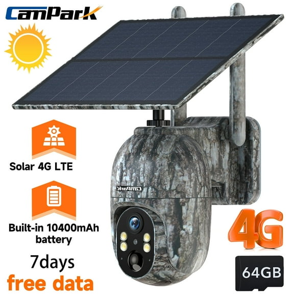CAMPARK Cellular Trail Camera Wireless 4G LTE, Solar Game Camera with 360Pan 90Tilt, 2.5K Night Vision, Live View, Waterproof IP66, PIR Motion, No WiFi Hunting Security Cam with SIM &SD Card