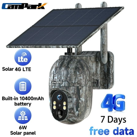 CAMPARK Cellular Trail Camera Wireless 4G LTE, Solar Game Camera with SIM Card, 360° Pan 90°Tilt, 2.5K Night Vision, Live View, Waterproof, Cloud Storage, PIR Motion, No WiFi Hunting Security Cam
