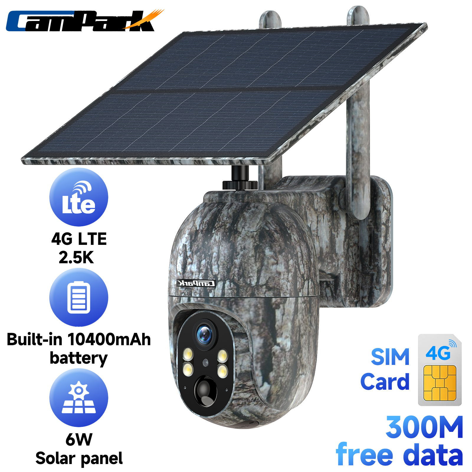 CAMPARK Cellular Trail Camera Wireless 4G LTE, Solar Game Camera with SIM Card, 360° Pan 90°Tilt, 2.5K Night Vision, Live View, Waterproof, Cloud Storage, PIR Motion, No WiFi Hunting Security Cam