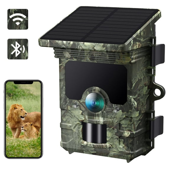 CAMPARK Solar Powered Trail Camera 46MP 4K 30fps WiFi Bluetooth Deer Game Camera with Loop Recording 0.1s Trigger Night Vision Waterproof IP66 Hunting Trail Cam for Wildlife Trace