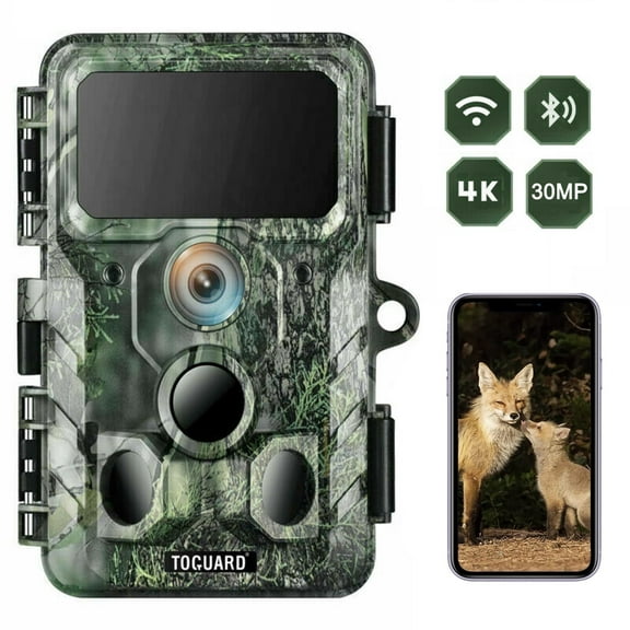 CAMPARK WiFi Trail Camera Native 30fps 4K 30MP Game Hunting Camera Bluetooth Night Vision Motion Activated IP66 Waterproof MP4 Deer Trail Cam for Wildlife Monitor