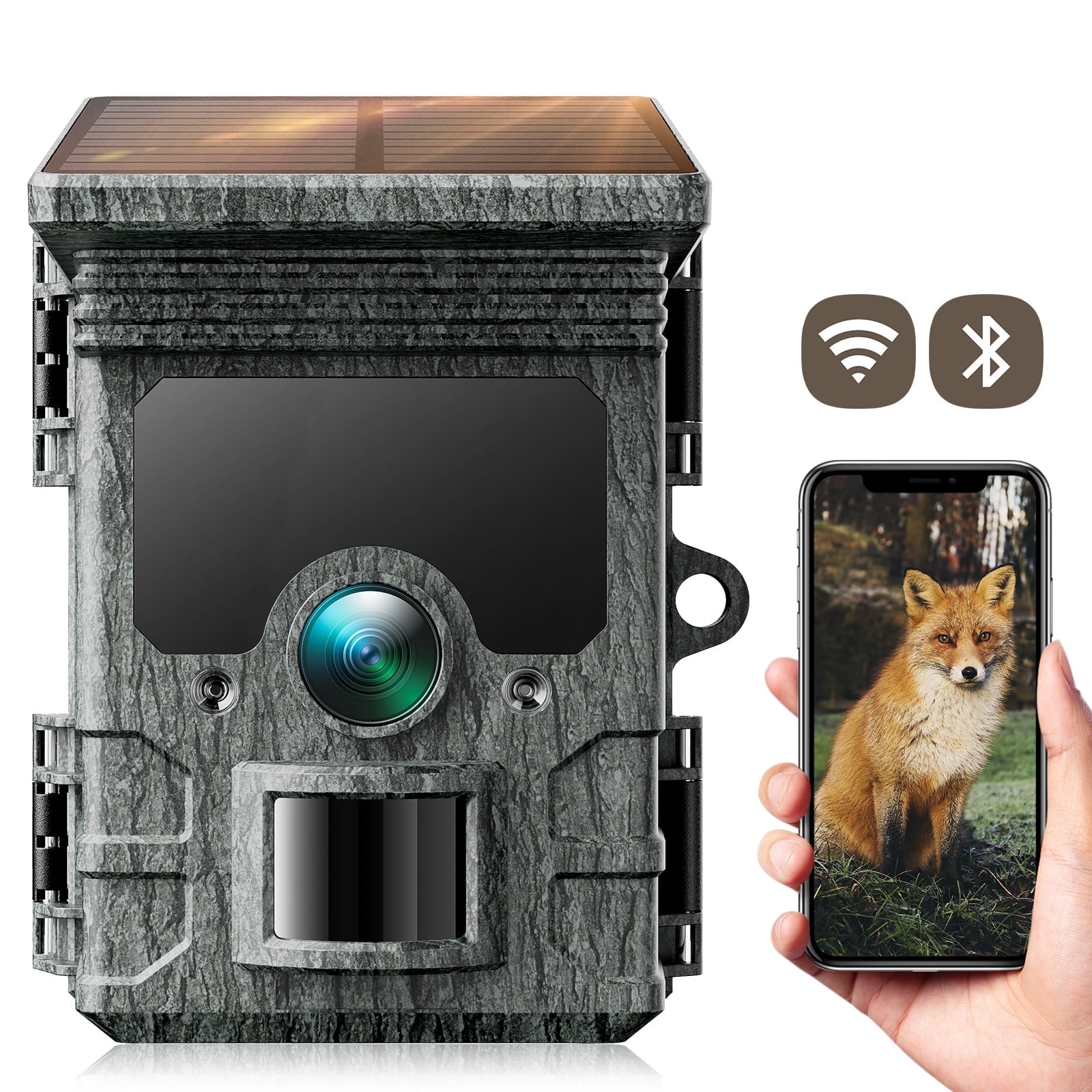 CAMPARK Solar Trail Camera 4K 46MP WiFi Bluetooth Game Hunting Cameras with 850nm Low-glow Night Vision Motion Activated IP66 Waterproof Wildlife Cam for Wildlife Monitoring
