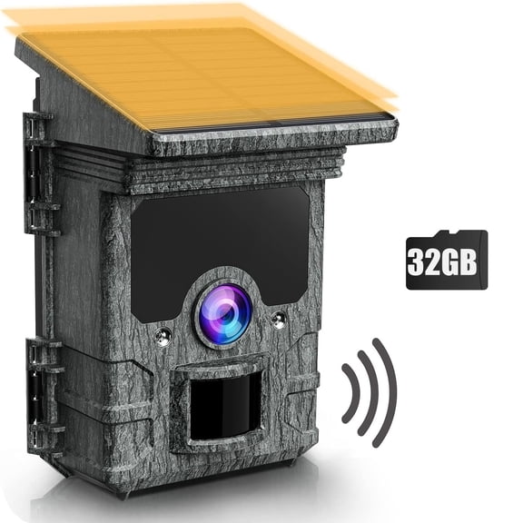 CAMPARK Solar Trail Camera with SD Card 85MP 4K WiFi Hunting   Game Deer Camera Built-in 2200mAh Battery with Night Vision 0.1s Motion Activated IP66 Waterproof Loop Recording for Wildlife Monitoring