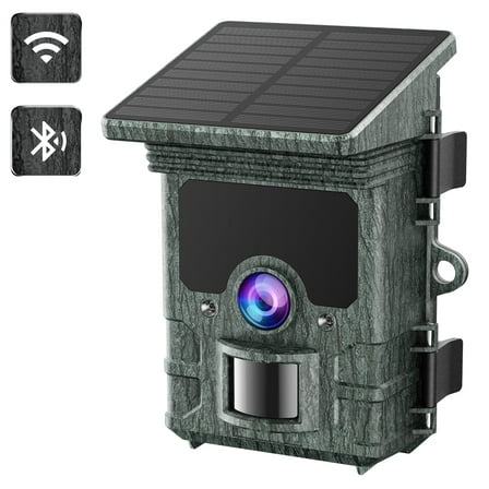CAMPARK Solar Trail Camera WiFi Bluetooth Native 4K 30fps 46MP Game Camera with 4400mAh Night Vision Fast 0.1s Trigger Motion Activated IP66 Waterproof Hunting Trail Cam for Wildlife Monitoring