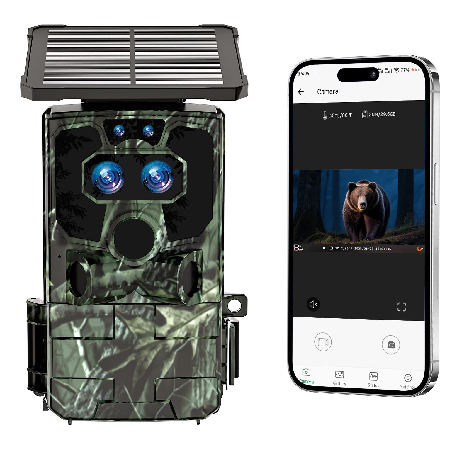 CAMPARK Solar Trail Camera WiFi Dual Lens 4K 30FPS 60MP Starlight Night Vision with 0.1s Trigger IMX458 Sensors IP66 Hunting Cam