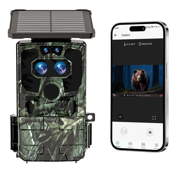 CAMPARK Solar Trail Camera WiFi Dual Lens 4K 30FPS 60MP Starlight Night Vision with 0.1s Trigger IMX458 Sensors IP66 Hunting Cam