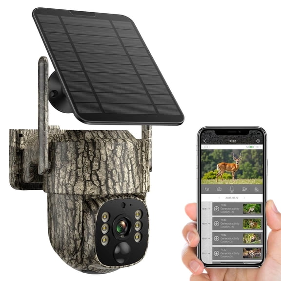 CAMPARK Cellular Trail Camera Solar 2.5K Hunting Deer Game Camera with Night Vision Motion Activated Waterproof IP66 Auto-Tracking 360 Degree 4G Live Feed for Farm Security Cameras No wifi Needed
