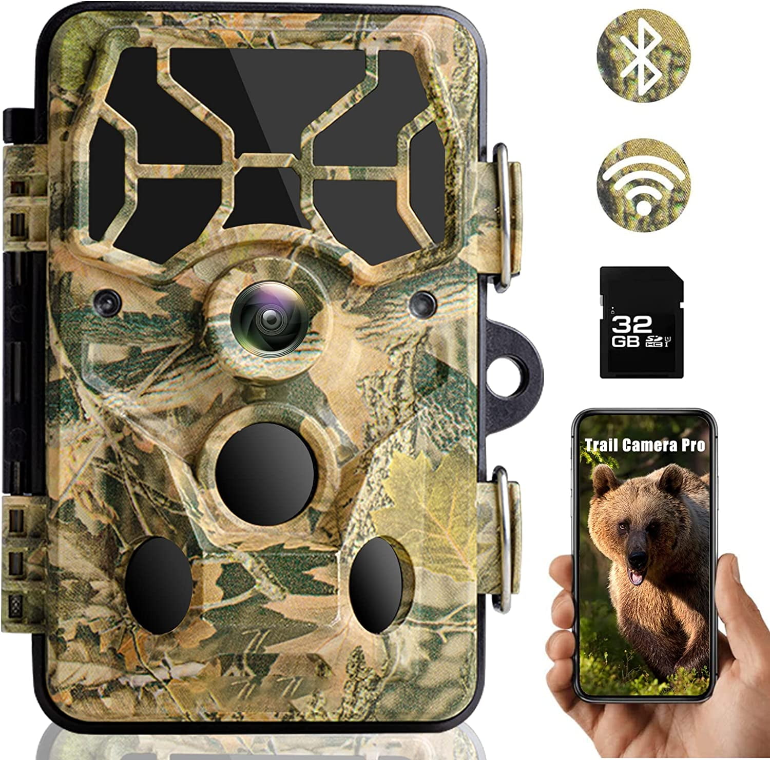 CAMPARK T80 Wifi Bluetooth Trail Camera with SD Card 20MP 1296P Game