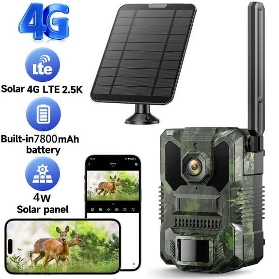 CAMPARK Cellular Trail Camera, 2.5k Live Streaming Solar Powered Game Deer Cameras with Night Vision Motion Activated, Waterproof IP66 Built-in SIM Card, No WiFi Needed for Hunting
