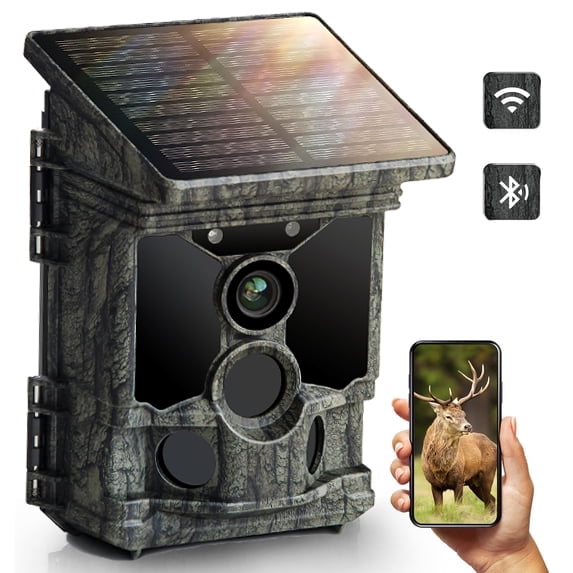 CAMPARK Solar WiFi Trail Camera 4K 46MP Built-in Lithium 4400mAh Battery Rechargeable Game Wildlife Hunting Camera with Waterpoof IP66 Night Vision 0.1s Motion Activated