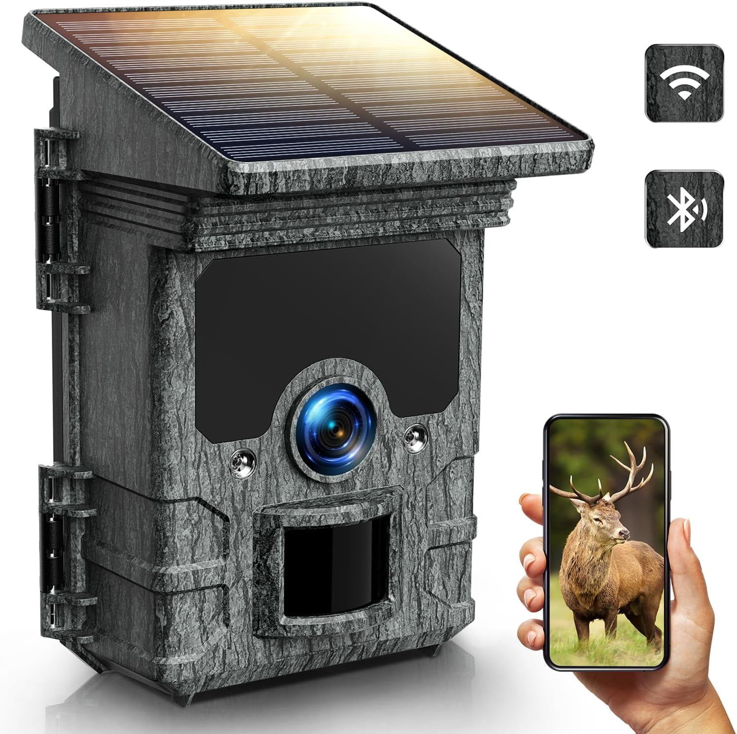 CAMPARK Solar WiFi Trail Camera 4K 85MP Built-in Lithium 2200mAh Battery Rechargeable Game Wildlife Hunting Camera with Waterpoof IP66 Night Vision 0.1s Motion Activated