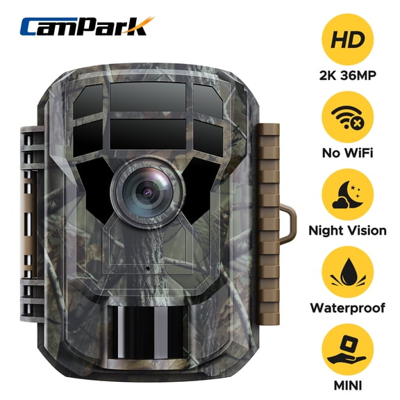 CAMPARK Trail Camera 2K 36MP Deer Game Hunting Camera with Infrared Sensors Motion Activated Infrared Night Vision Waterproof IP66 120 Wide Angle 2.0" LCD Trail Cam for Wildlife Monitoring
