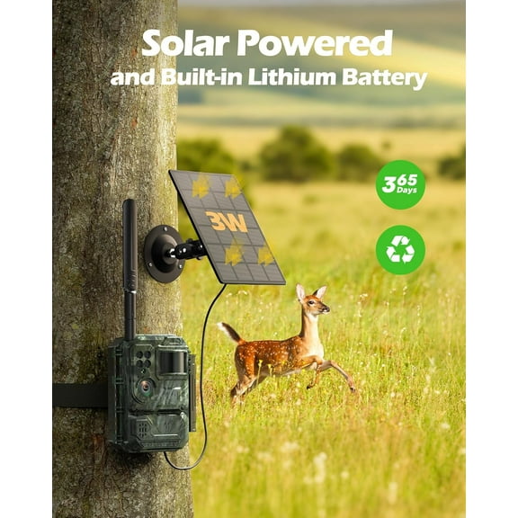 CAMPARK 2 Pack Trail Camera with 4G Cellular Solar, 1080P Hunting Game Camera with Live View and Motion Alerts, Color Night Vision IP66 Waterproof for Wildlife Monitoring