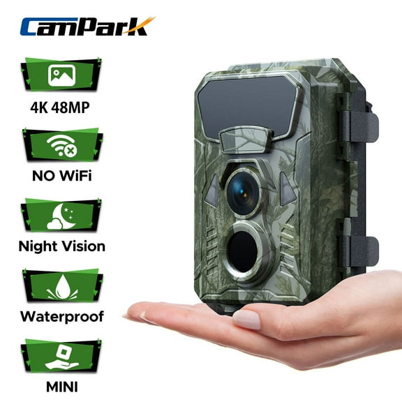 CAMPARK Trail Camera 4K 48MP Game Hunting Camera with 2 Pcs 950nm No- Glow Night Vision IP66 Waterproof Motion Activated Outdoor Trail Deer Cam for Wildlife Monitoring 2.0" LCD Screen