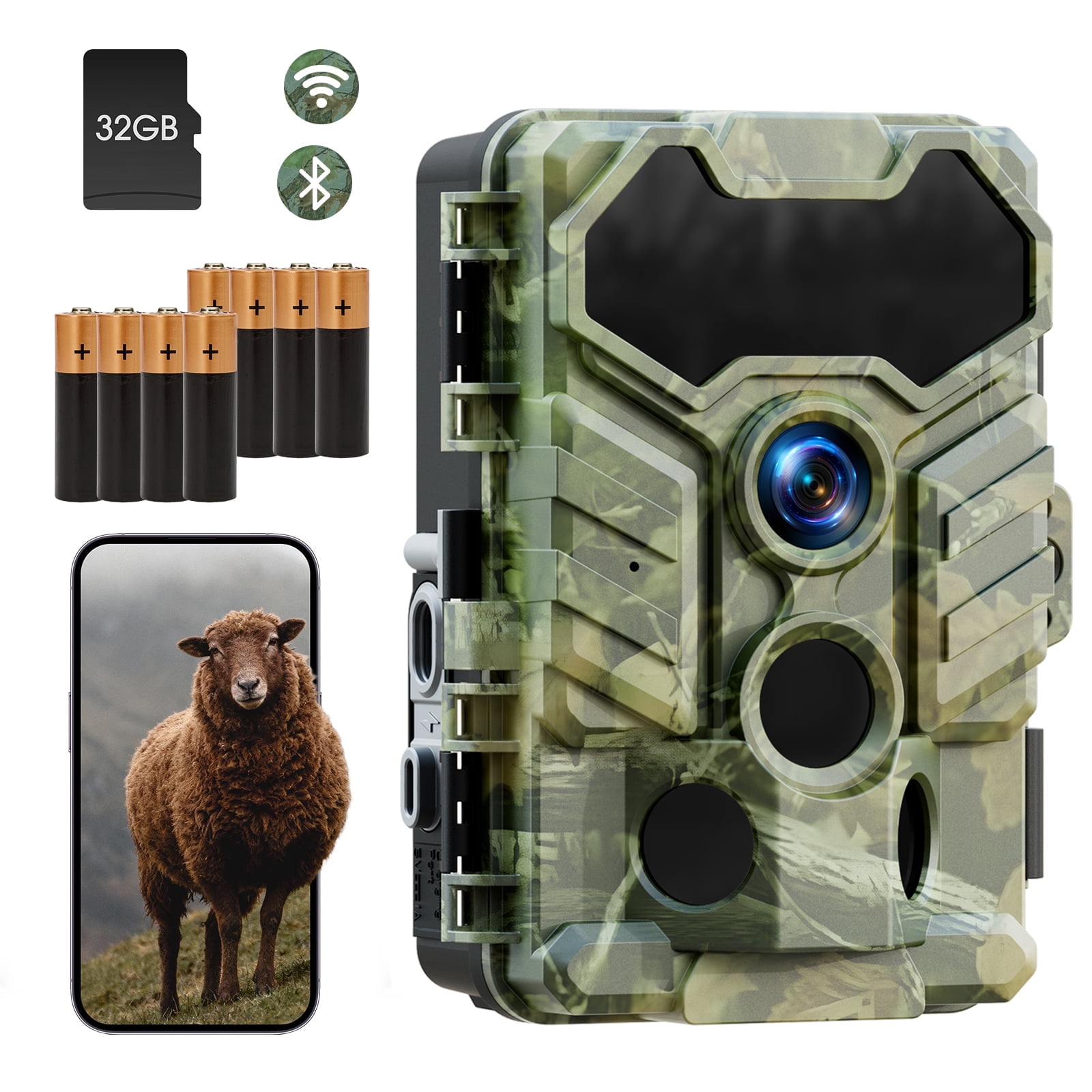 CAMPARK Trail Camera with SD Card 1080P 32MP Game Camera with Night Vision Motion Activated 2.0"LCD Hunting Deer Trail Cam for Wildlife Monitoring