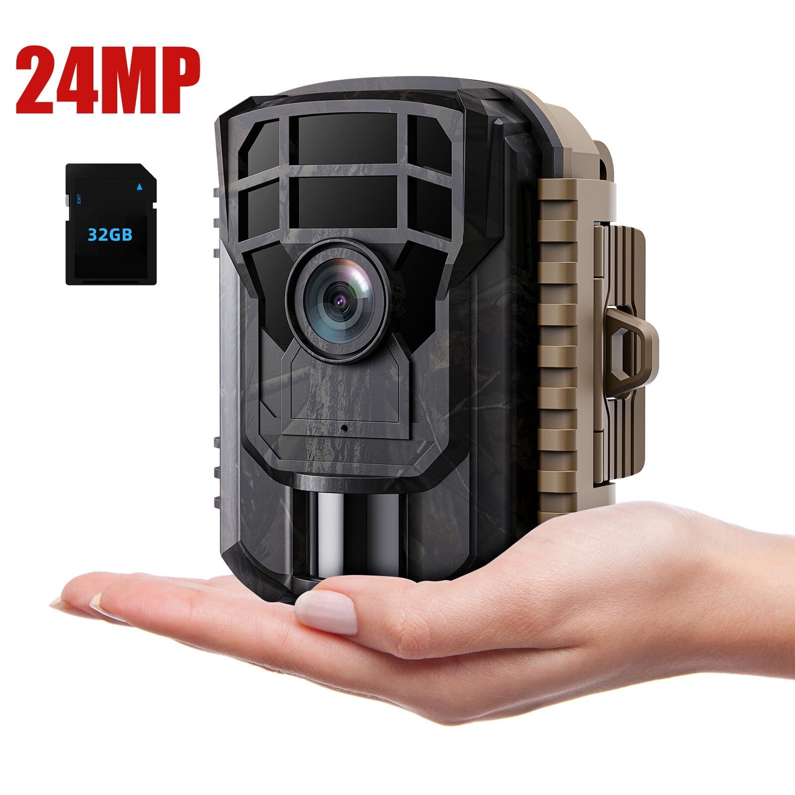CAMPARK Trail Camera with SD Card 24MP 1080P Game Deer Camera with Infrared Night Vision Waterproof IP56 120°Wide Lens 2.0" LCD Hunting Trail Cam for Wildlife Monitoring