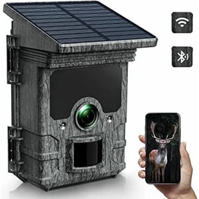 CAMPARK Trail Camera Solar Powered Wifi Bluetooth Native 4K 30fps 46MP 4400mAh Game Hunting Camera with Loop Recording 0.1s Trigger Time Deer Trail Cam with Night Vision Waterproof IP66