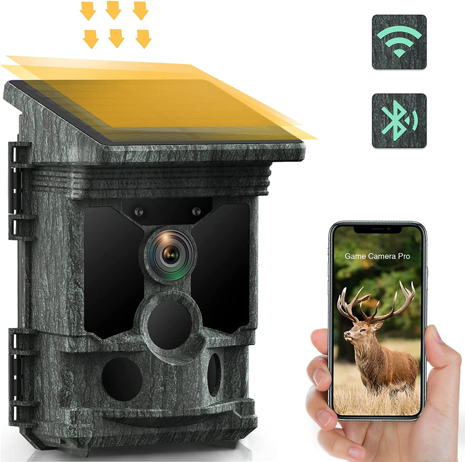 CAMPARK Trail Camera Solar Powered Wifi Bluetooth Native 4K 30fps 46MP 4400mAh Game Hunting