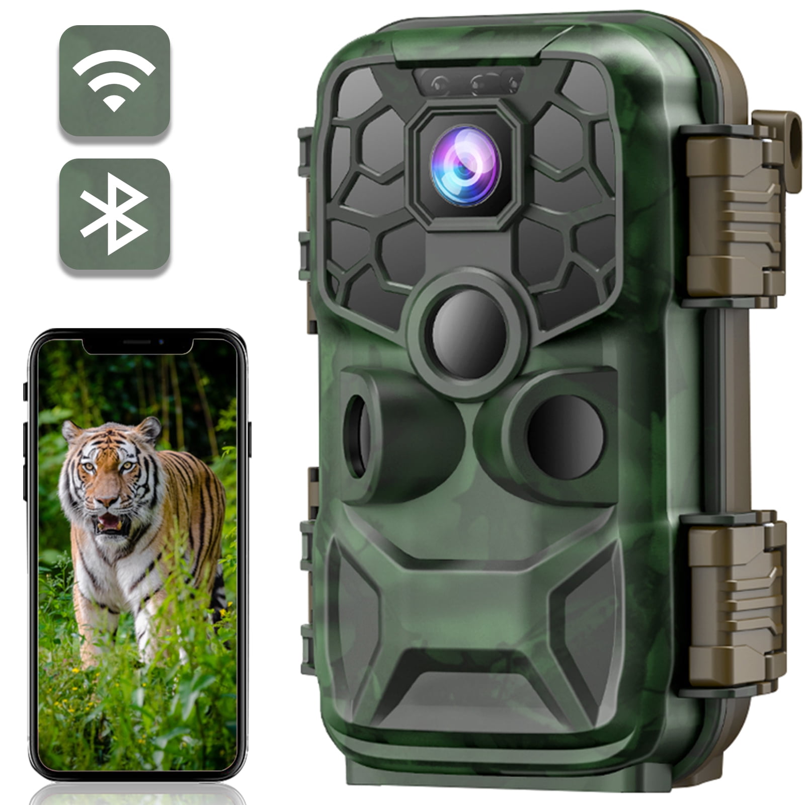 CAMPARK Trail Camera WiFi Bluetooth HD 1296P 20MP Game Deer Hunting Camera with 65FT Infrared Night Vision IP66 Waterproof 120° Wide-Angle Outdoor Trail Cam for Wildlife Monitoring 2.0"LCD