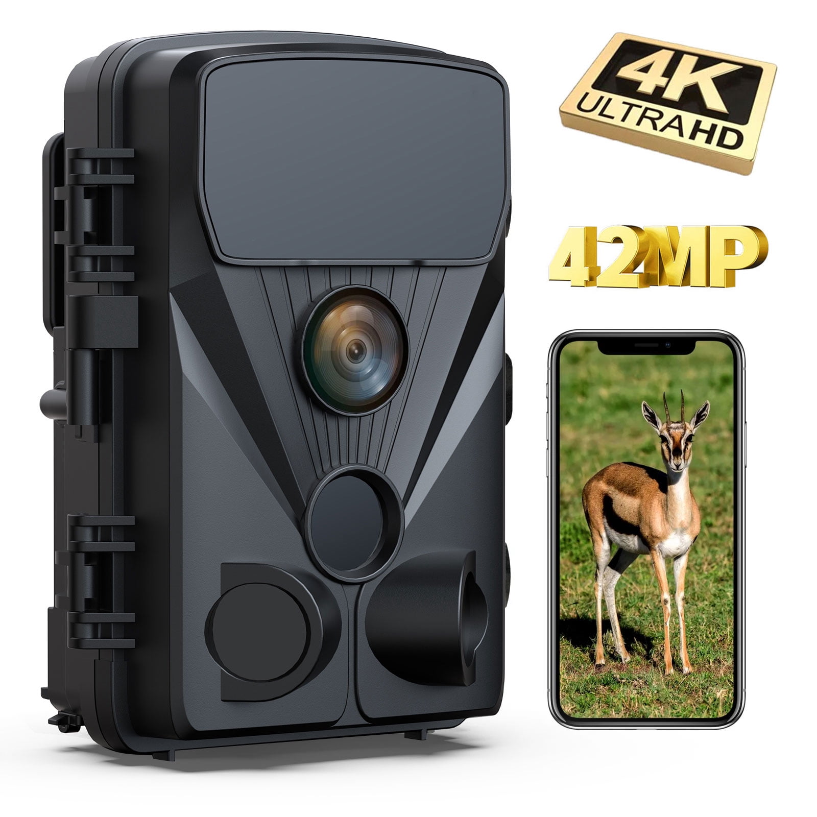 CAMPARK WiFi Bluetooth Trail Camera 4K 42MP Game Deer Hunting Camera Infrared Night Vision Waterproof IP66 Motion Activated 120° Wide Angel Outdoor Wildlife Trail Cam