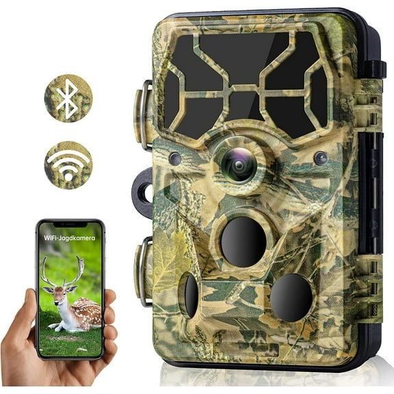 CAMPARK WiFi Trail Camera 30MP 1296P Bluetooth Hunting Game Camera with Infrared Night Vision Motion Activated Trail Camera with IP66 Waterproof for Wildlife Monitoring