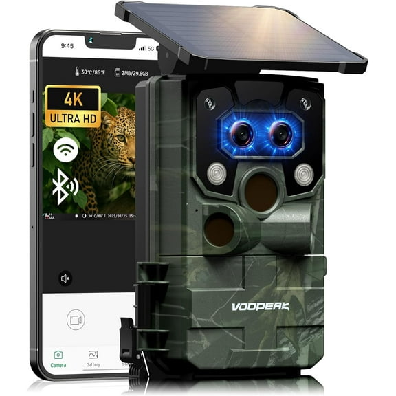 CAMPARK WiFi Trail Camera 4K UHD 30FPS Integrated Solar Powered, Starlight Night Vision Dual Lens 60MP Bluetooth Game Camera with 0.1s Trigger IMX458 Sensors IP66 Waterproof for Wildlife Monitoring
