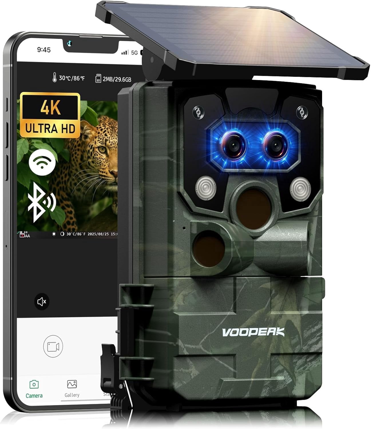 CAMPARK Solar Trail Camera 4K 60MP Dual Lens WiFi 5200mAh Battery Game Camera Starlight Night Vision for Wildlife Hunting Monitoring