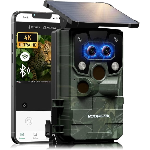 CAMPARK Solar Trail Camera 4K 60MP Dual Lens WiFi 5200mAh Battery Game Camera Starlight Night Vision for Wildlife Hunting Monitoring