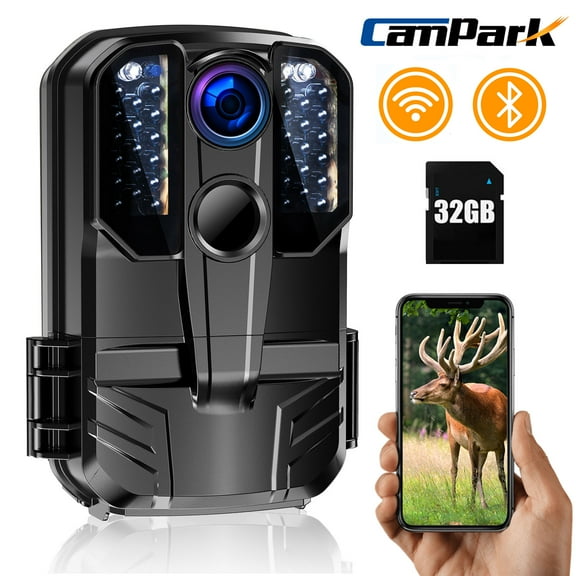 CAMPARK WiFi Trail Camera with SD Card 1296P 20MP Bluetooth Game Hunting Camera Outdoor Deer Trail Cam with 850nm Low-Glow Infrared Night Vision Waterproof 2.0" LCD Screen Motion Activated Scouting