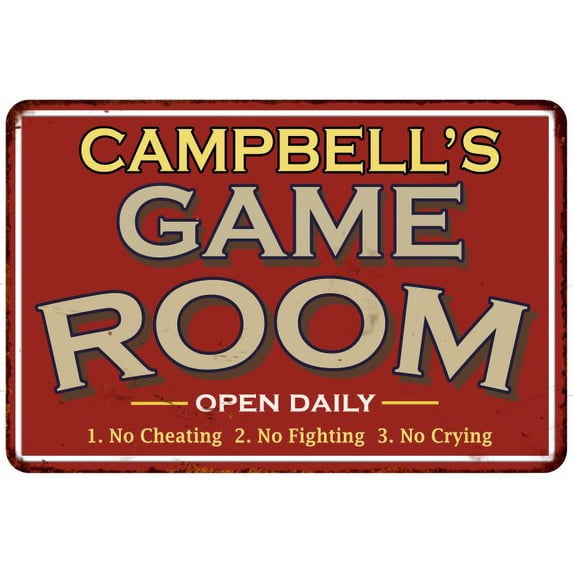 CAMPBELL'S Game Room Sign Vintage Look 16 x 24 Matte Finish Metal 116240001059