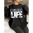 thumbnail image 1 of CAMPING LIFE Print Pullover Sweatshirt, Casual Long Sleeve Crew Neck Sweatshirt For Fall & Spring, Women's Clothing, 1 of 5