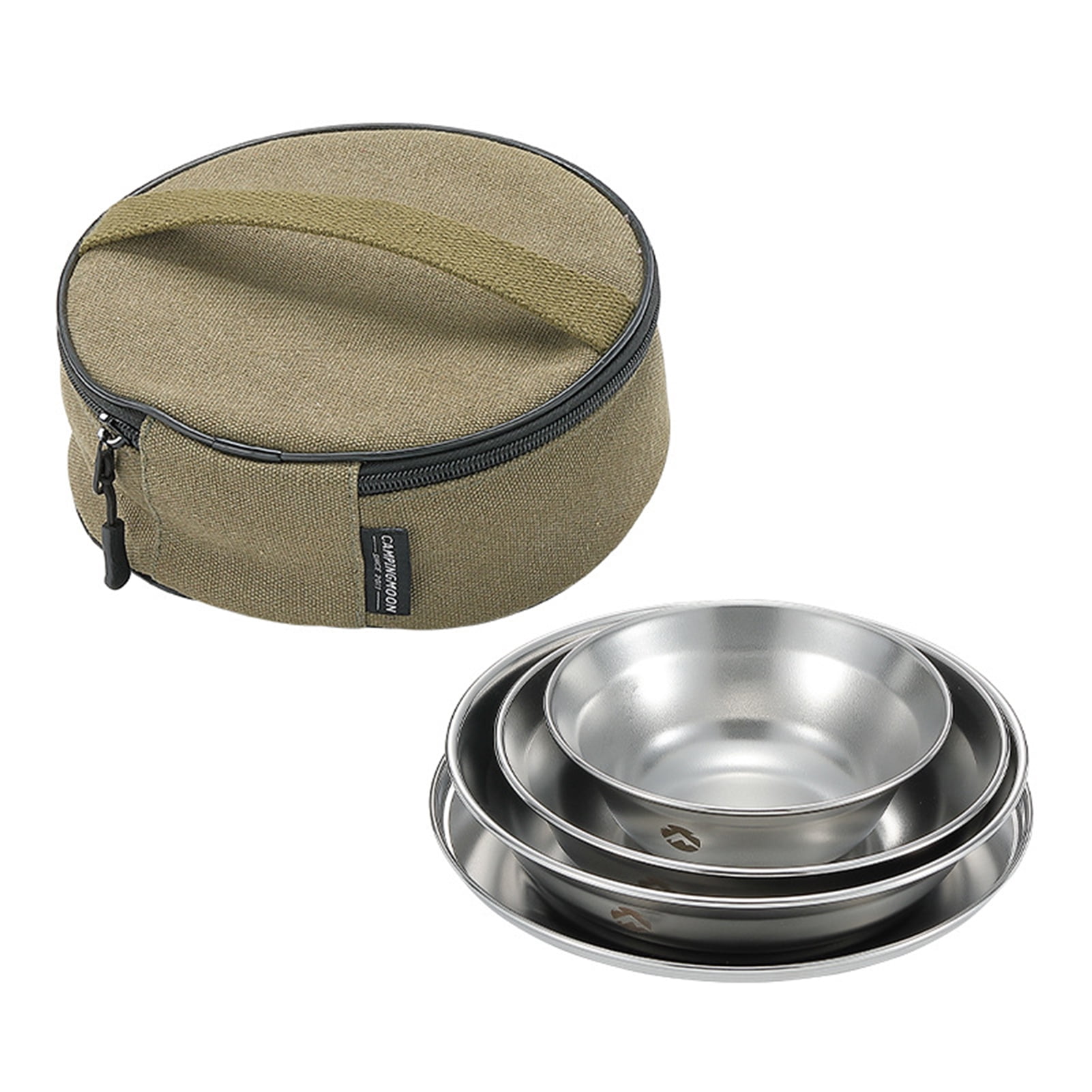 CAMPINGMOON 4pcs Stainless Steel Plates and Bowls Set Camping Dinner